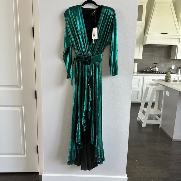 RETROFETE Wayne Metallic Jersey Maxi Wrap Dress New Size Small - Picture 2 of 9